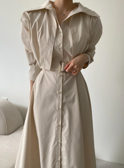 ボタンカラーロング長袖フレアワンピースストラップセット(バックルあり) | 詳細画像8