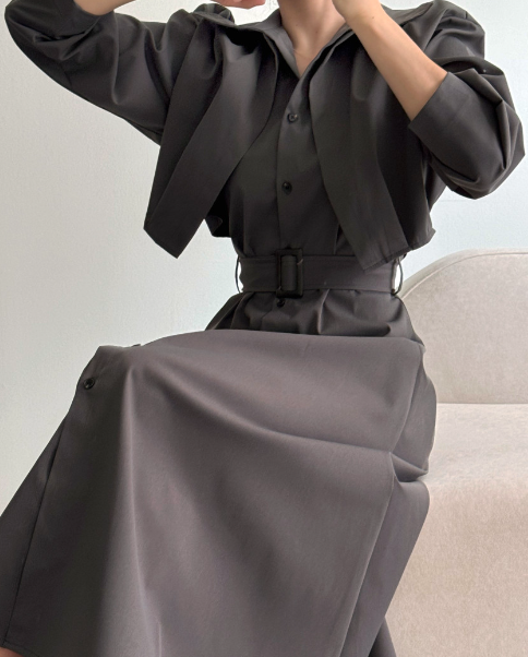 ボタンカラーロング長袖フレアワンピースストラップセット(バックルあり) | 詳細画像11