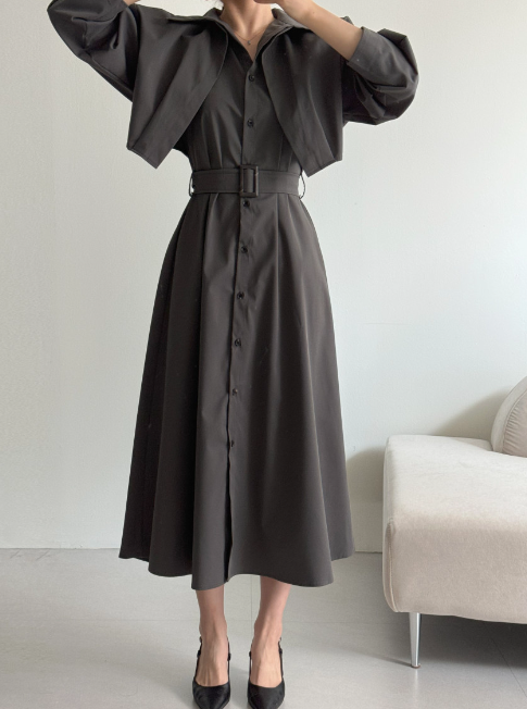 ボタンカラーロング長袖フレアワンピースストラップセット(バックルあり) | 詳細画像12