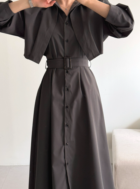 ボタンカラーロング長袖フレアワンピースストラップセット(バックルあり) | 詳細画像13