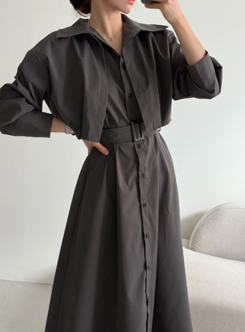 ボタンカラーロング長袖フレアワンピースストラップセット(バックルあり) | 詳細画像15