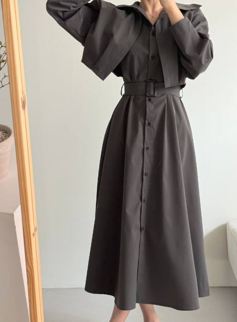 ボタンカラーロング長袖フレアワンピースストラップセット(バックルあり) | 詳細画像16