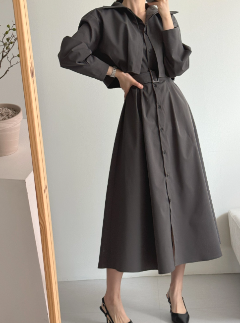 ボタンカラーロング長袖フレアワンピースストラップセット(バックルあり) | 詳細画像17