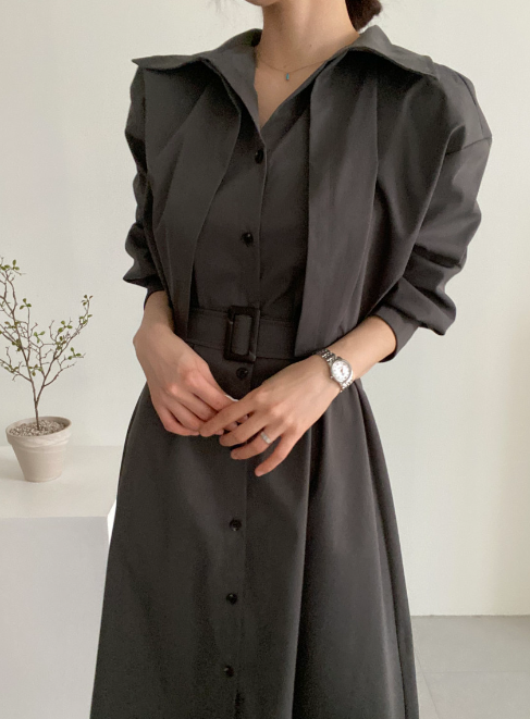 ボタンカラーロング長袖フレアワンピースストラップセット(バックルあり) | 詳細画像18