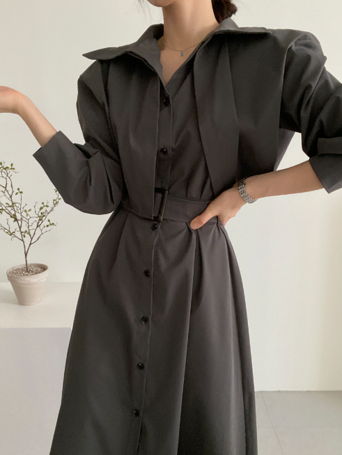 ボタンカラーロング長袖フレアワンピースストラップセット(バックルあり) | 詳細画像19