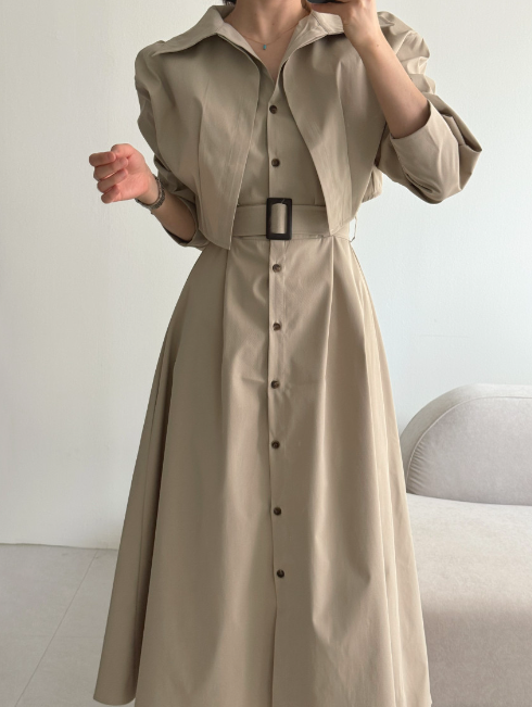 ボタンカラーロング長袖フレアワンピースストラップセット(バックルあり) | 詳細画像21