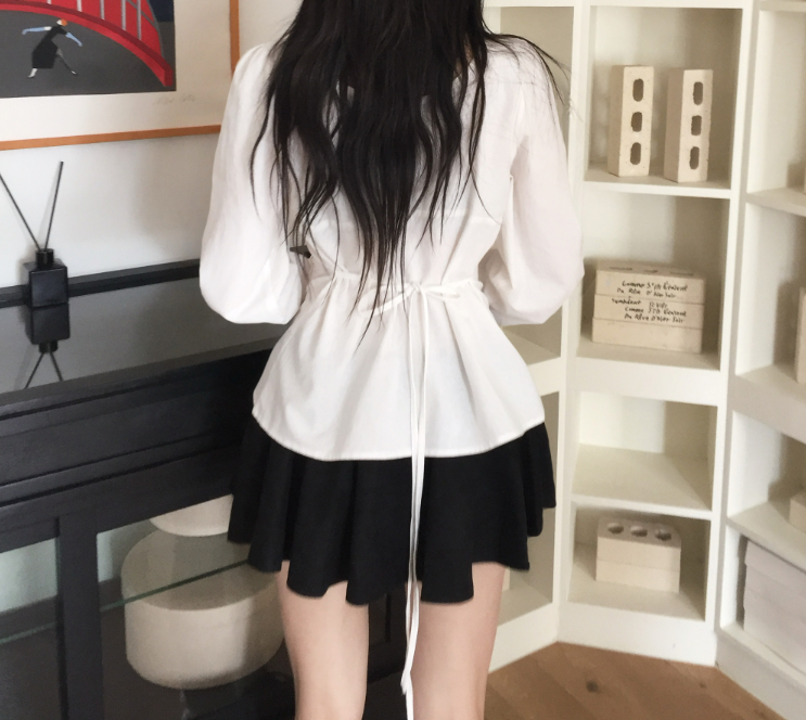 シャーリングドローストリングベーシックスリム長袖ブラウス | 詳細画像3