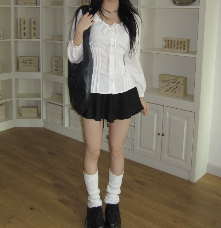 シャーリングドローストリングベーシックスリム長袖ブラウス | 詳細画像6