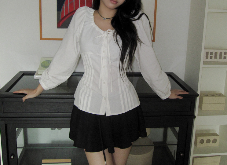 シャーリングドローストリングベーシックスリム長袖ブラウス | 詳細画像9