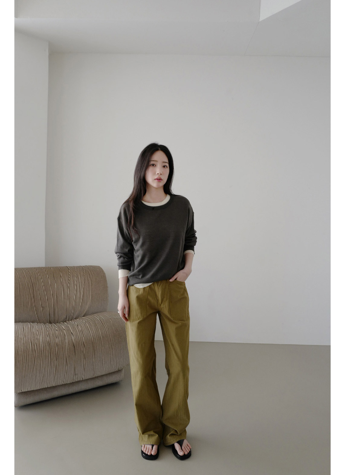 コットンジップアップポケットストレートストライプパンツオールシーズン | 詳細画像2