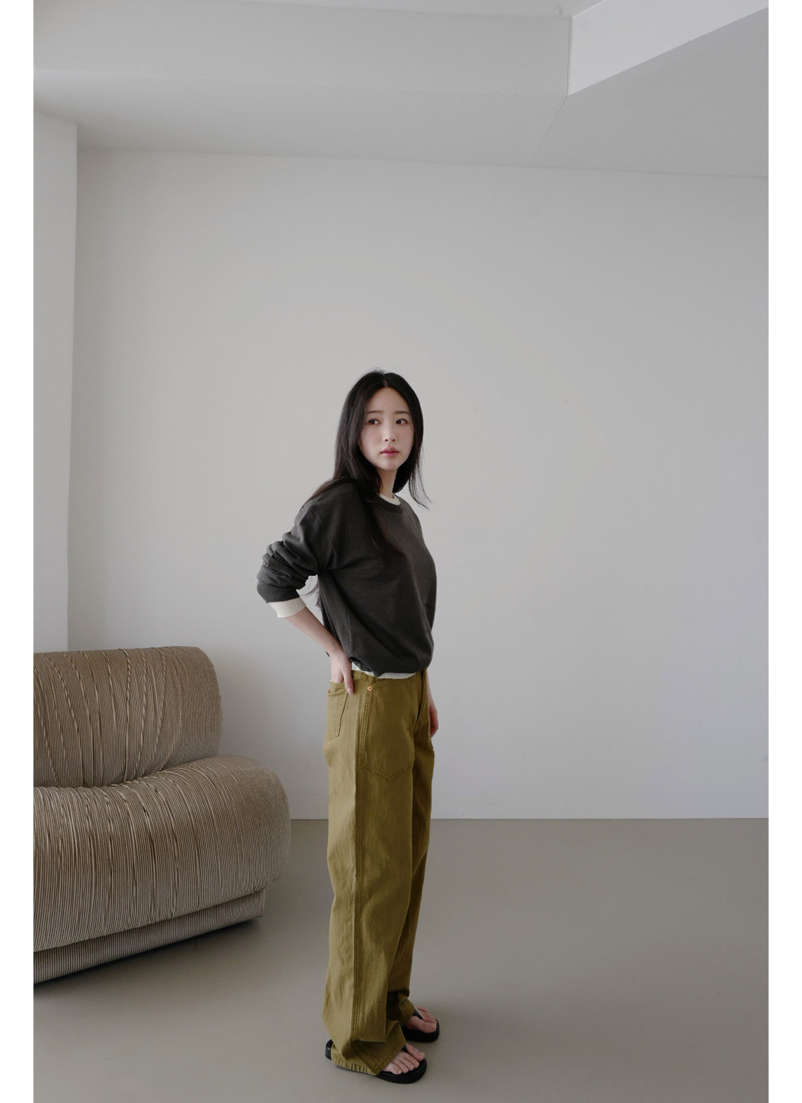 コットンジップアップポケットストレートストライプパンツオールシーズン | 詳細画像4