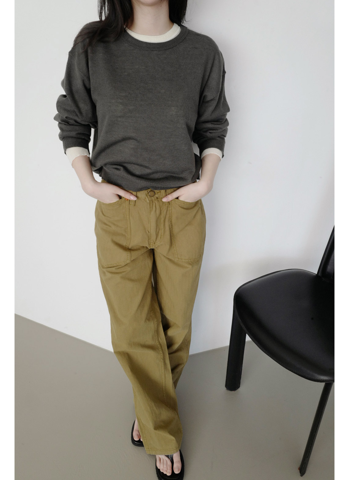 コットンジップアップポケットストレートストライプパンツオールシーズン | 詳細画像5