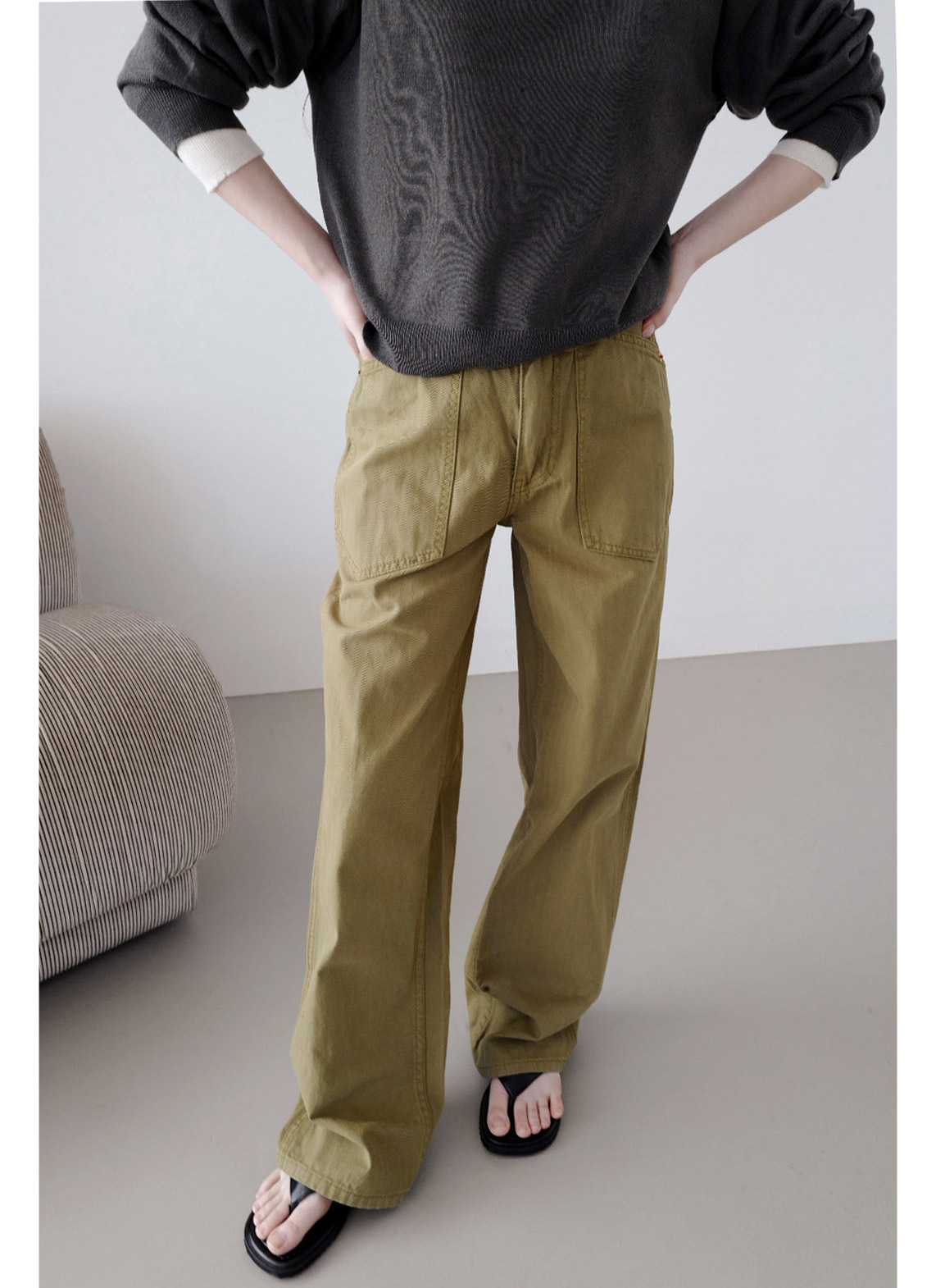 コットンジップアップポケットストレートストライプパンツオールシーズン | 詳細画像6