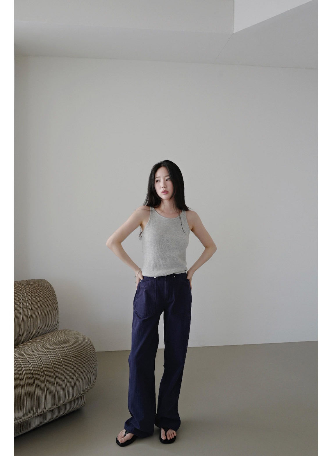 コットンジップアップポケットストレートストライプパンツオールシーズン | 詳細画像15