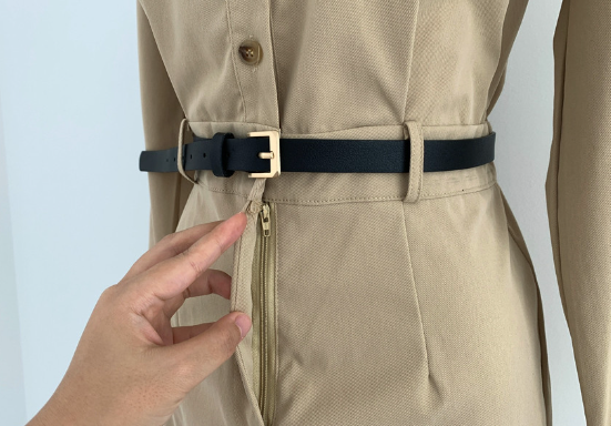 ボタンカラースリットバックゴムロング長袖シャツワンピースベルト付 | 詳細画像5