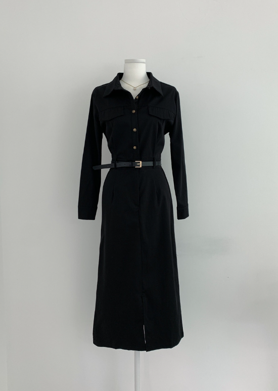 ボタンカラースリットバックゴムロング長袖シャツワンピースベルト付 | 詳細画像6