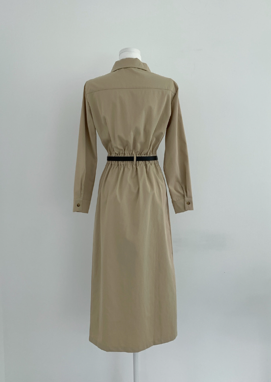 ボタンカラースリットバックゴムロング長袖シャツワンピースベルト付 | 詳細画像8