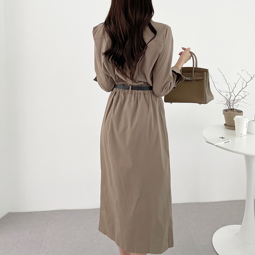 ボタンカラースリットバックゴムロング長袖シャツワンピースベルト付 | 詳細画像11