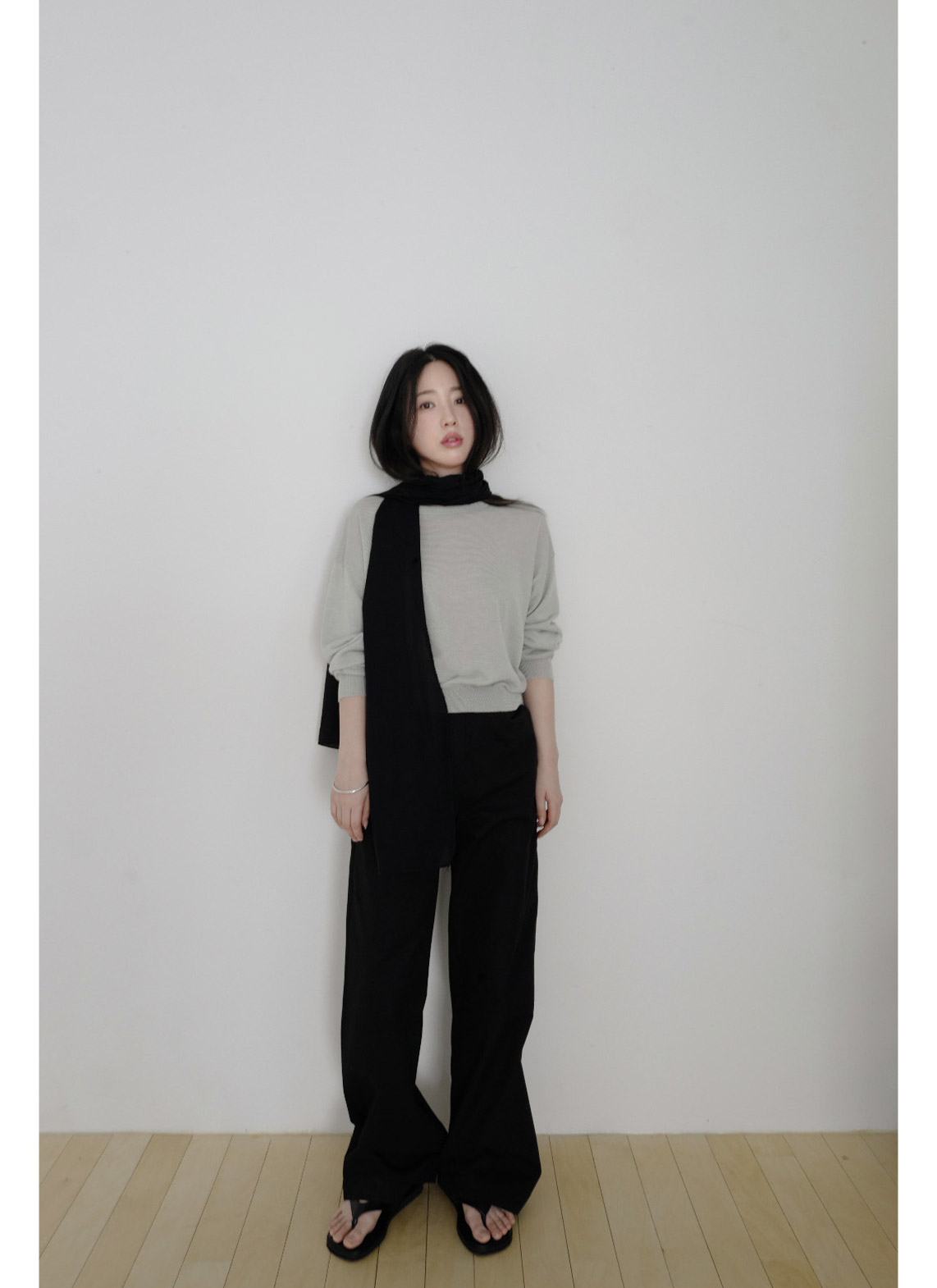 ベルベットベロアシルク混ナイロンボウタイ無地マフラーオールシーズン | 詳細画像10