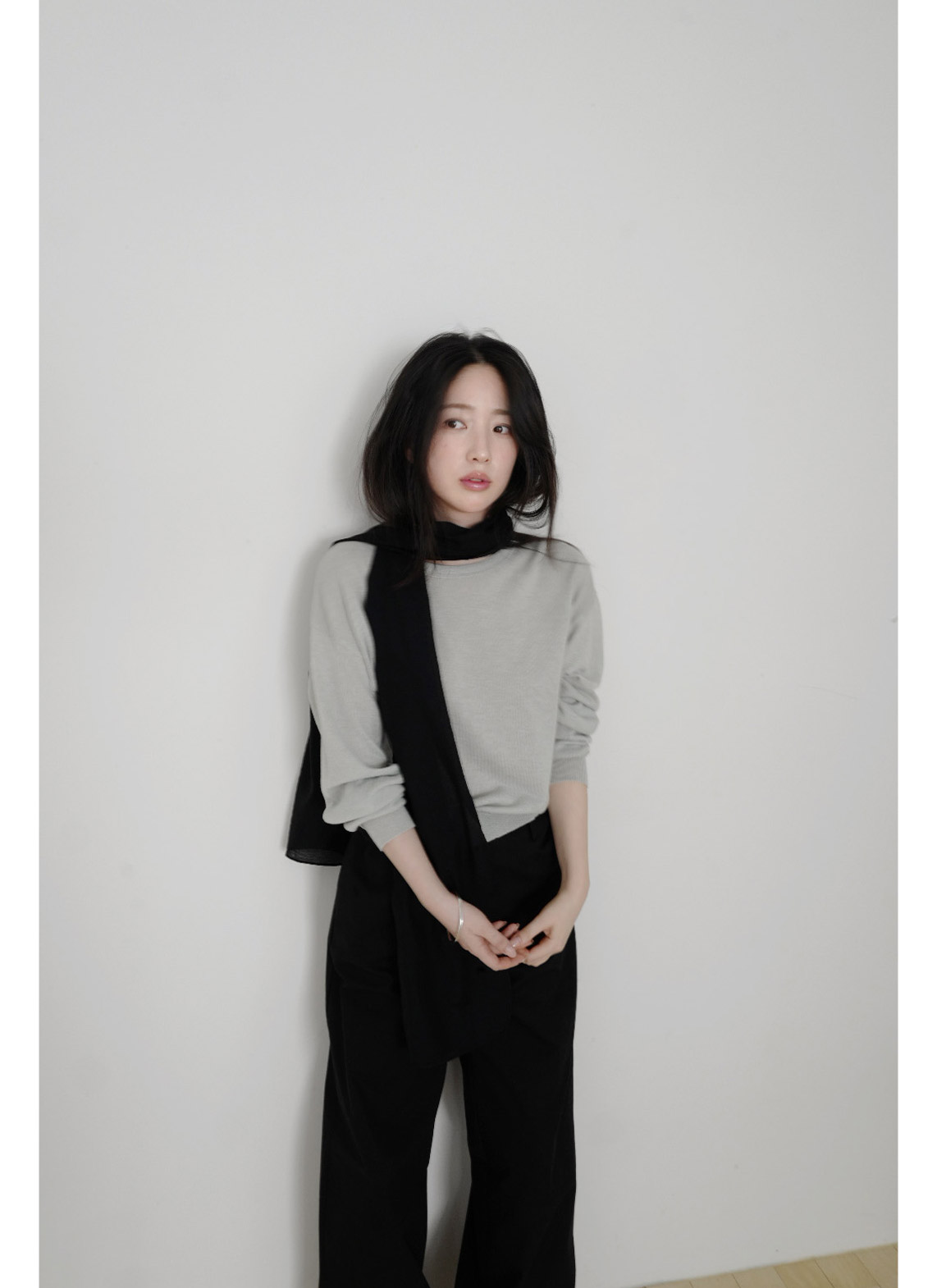 ベルベットベロアシルク混ナイロンボウタイ無地マフラーオールシーズン | 詳細画像11