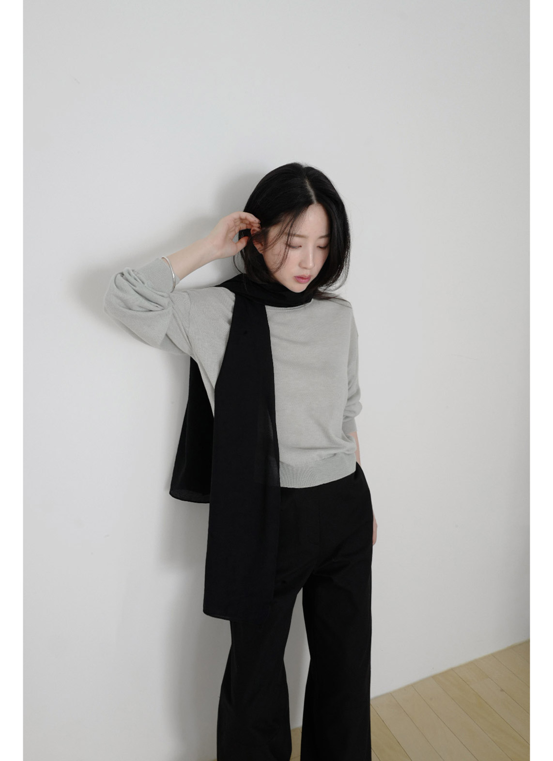 ベルベットベロアシルク混ナイロンボウタイ無地マフラーオールシーズン | 詳細画像12