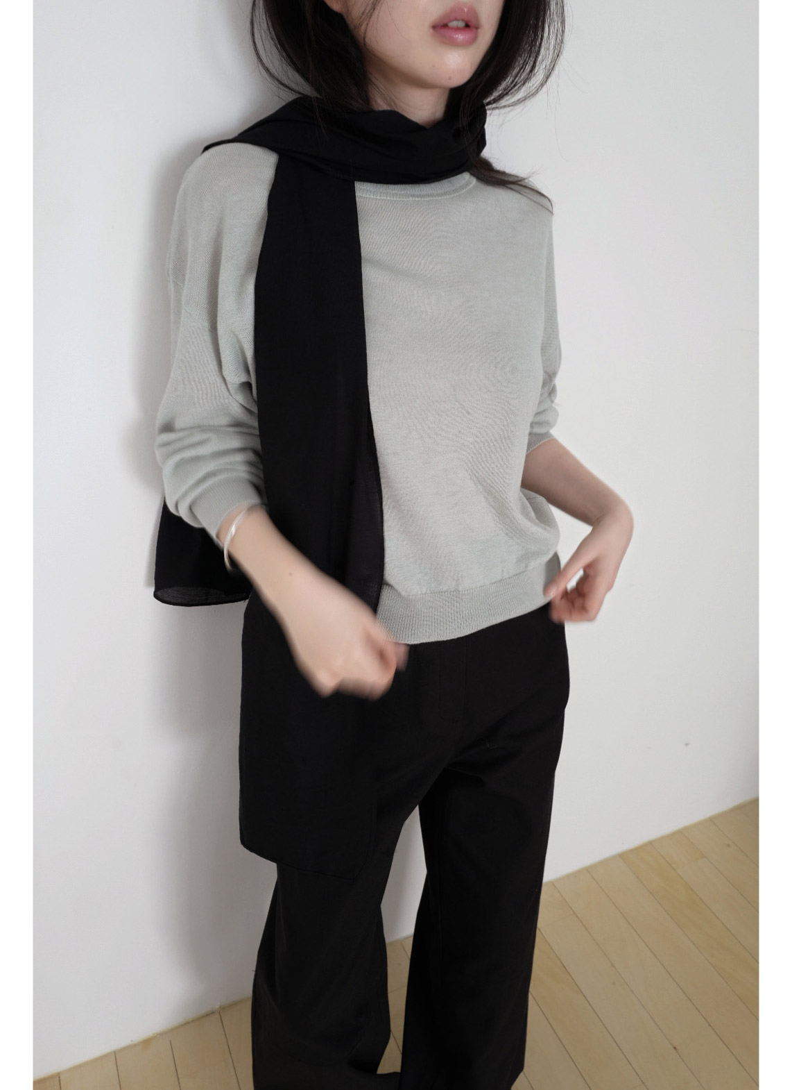 ベルベットベロアシルク混ナイロンボウタイ無地マフラーオールシーズン | 詳細画像14