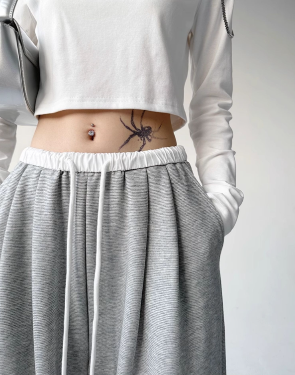 ドローストリングピンタックポケットウエストゴムワイド配色パンツ | 詳細画像2