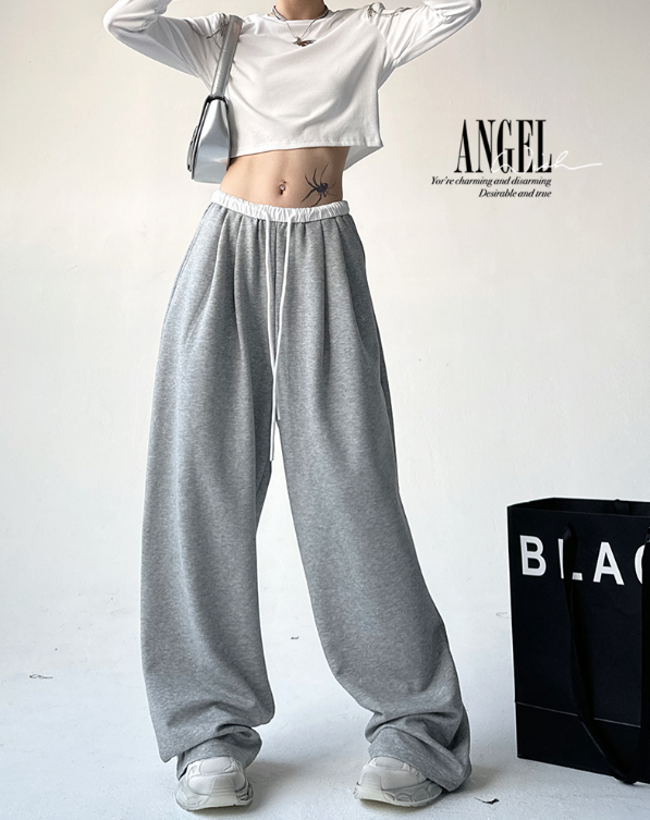 ドローストリングピンタックポケットウエストゴムワイド配色パンツ | 詳細画像3