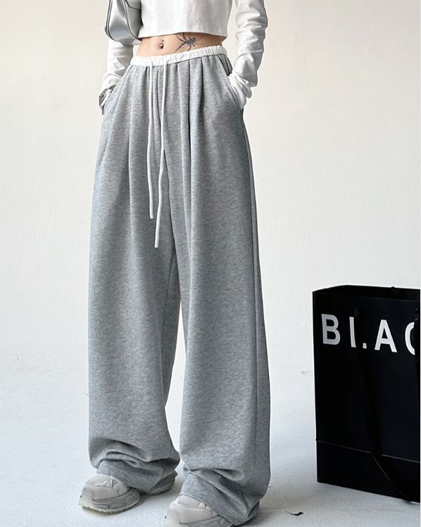 ドローストリングピンタックポケットウエストゴムワイド配色パンツ | 詳細画像4