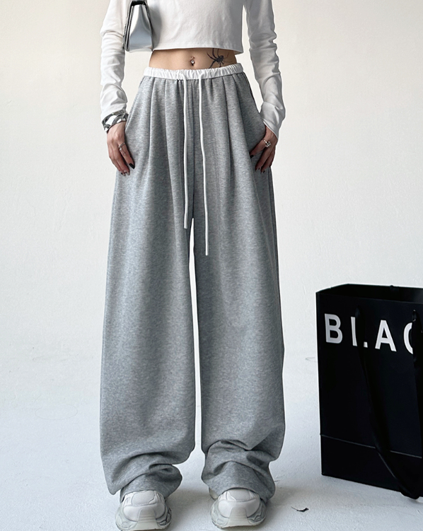 ドローストリングピンタックポケットウエストゴムワイド配色パンツ | 詳細画像5