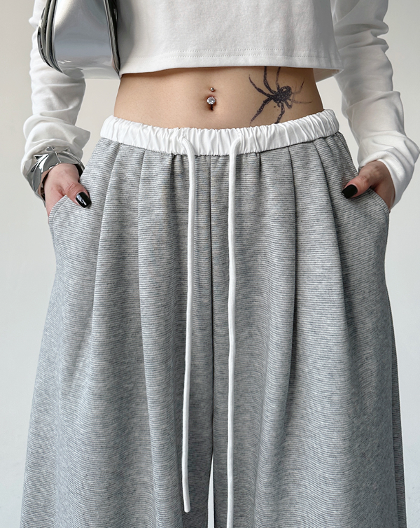 ドローストリングピンタックポケットウエストゴムワイド配色パンツ | 詳細画像7