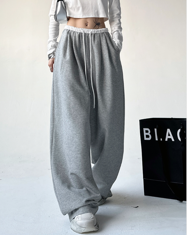 ドローストリングピンタックポケットウエストゴムワイド配色パンツ | 詳細画像8