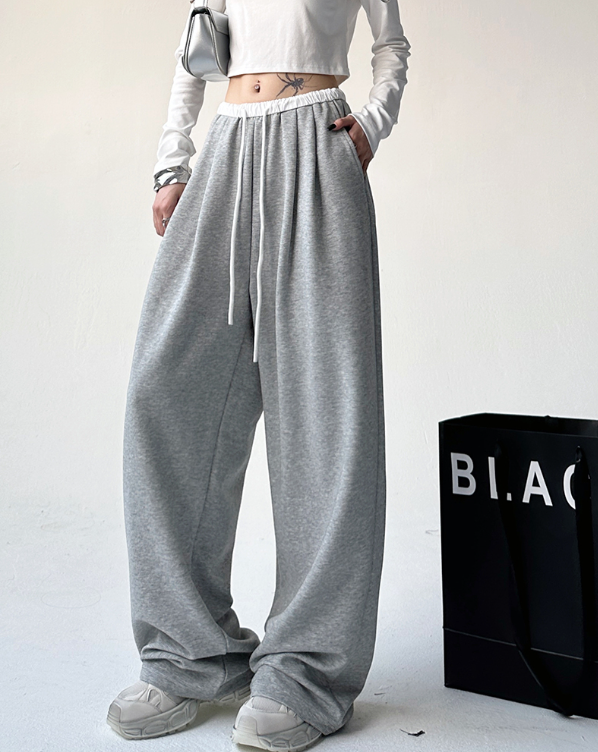 ドローストリングピンタックポケットウエストゴムワイド配色パンツ | 詳細画像9