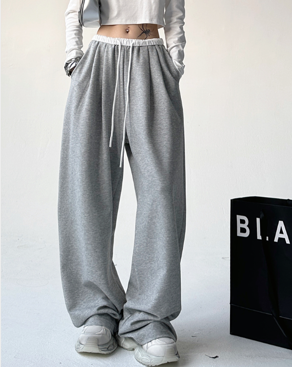 ドローストリングピンタックポケットウエストゴムワイド配色パンツ | 詳細画像10