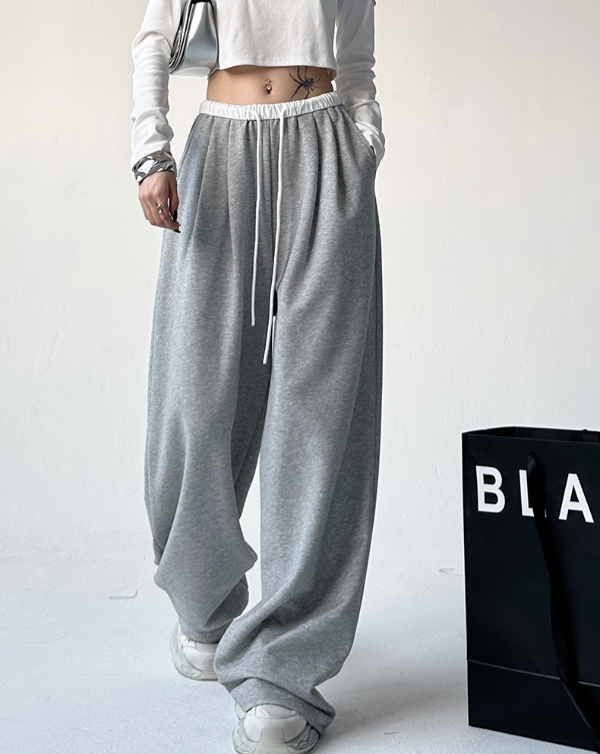 ドローストリングピンタックポケットウエストゴムワイド配色パンツ | 詳細画像11