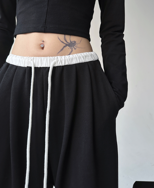 ドローストリングピンタックポケットウエストゴムワイド配色パンツ | 詳細画像14