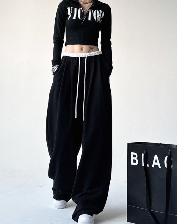 ドローストリングピンタックポケットウエストゴムワイド配色パンツ | 詳細画像15