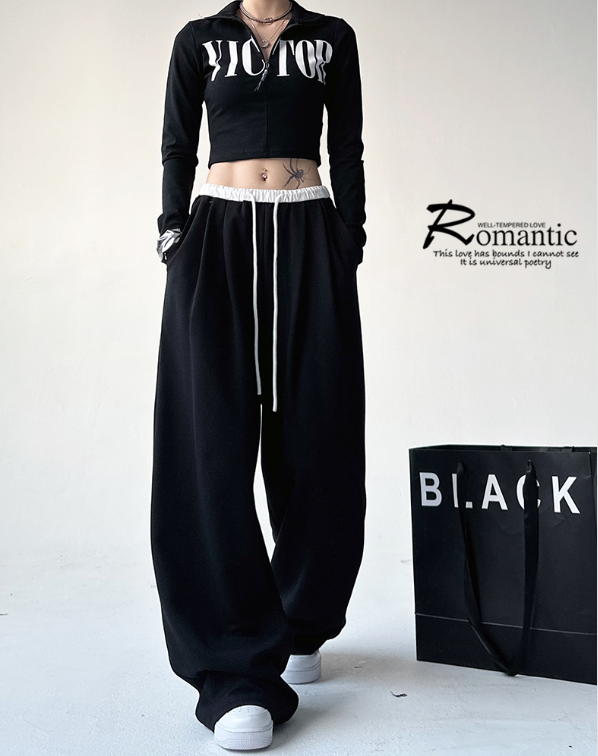 ドローストリングピンタックポケットウエストゴムワイド配色パンツ | 詳細画像16