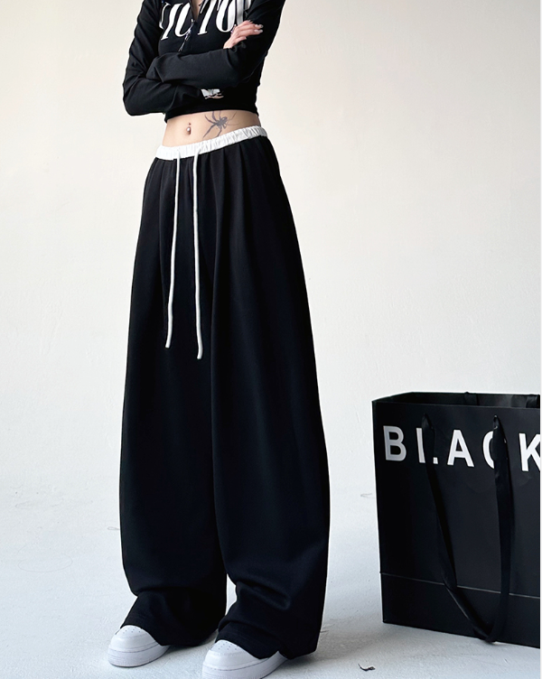 ドローストリングピンタックポケットウエストゴムワイド配色パンツ | 詳細画像17