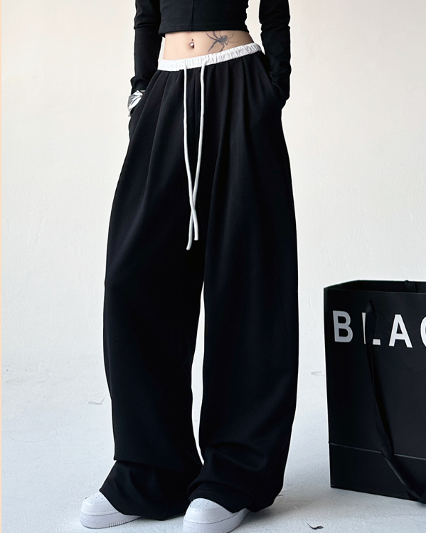 ドローストリングピンタックポケットウエストゴムワイド配色パンツ | 詳細画像18