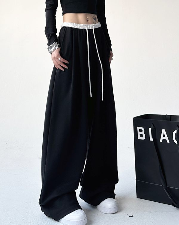 ドローストリングピンタックポケットウエストゴムワイド配色パンツ | 詳細画像19