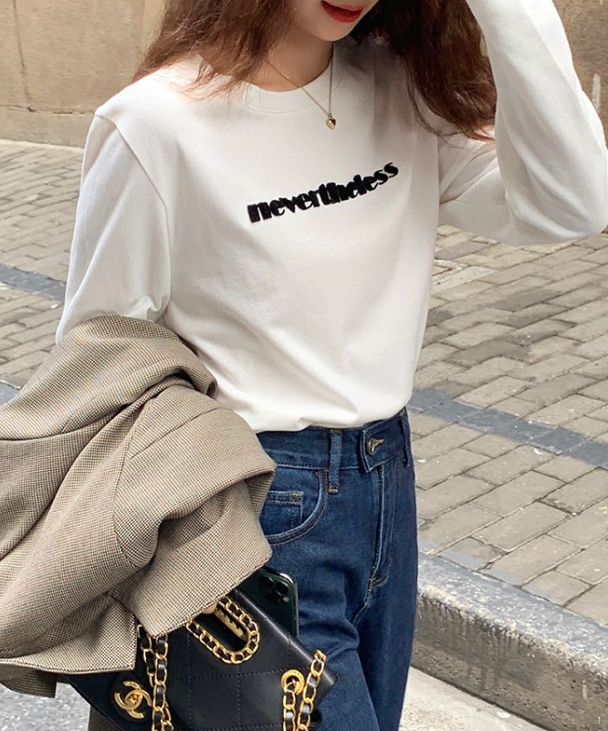 ラウンドネックベーシック長袖レタリングTシャツ | 詳細画像10