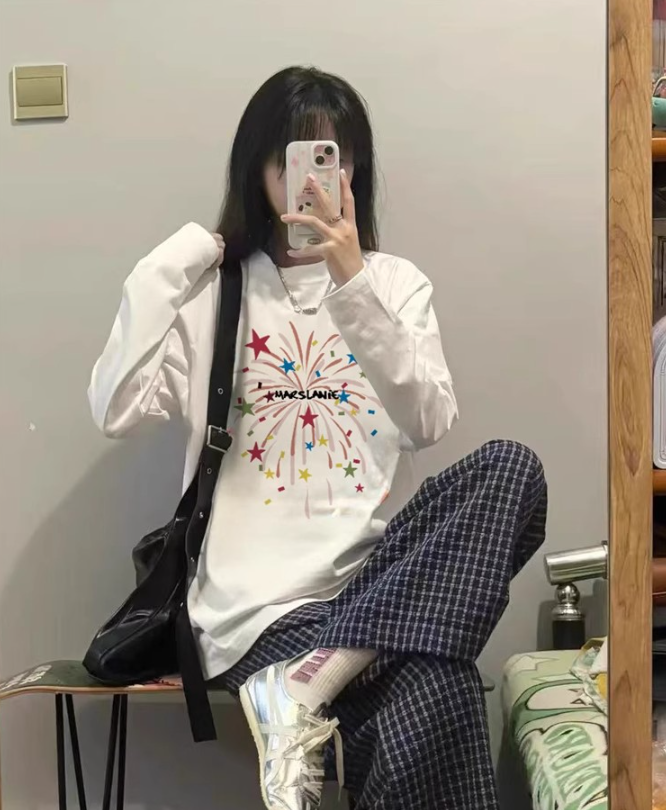 コットンラウンドネック長袖プリントTシャツ | 詳細画像6