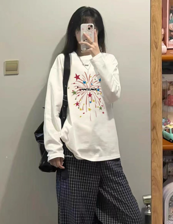 コットンラウンドネック長袖プリントTシャツ | 詳細画像7