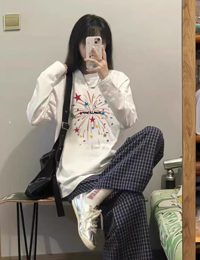 コットンラウンドネック長袖プリントTシャツ | 詳細画像8