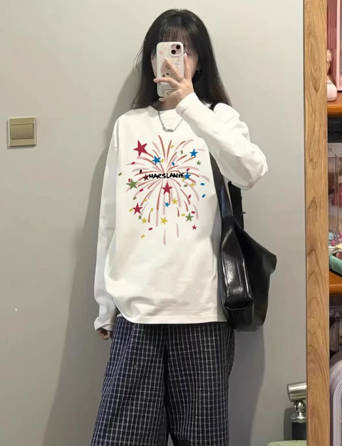 コットンラウンドネック長袖プリントTシャツ | 詳細画像9