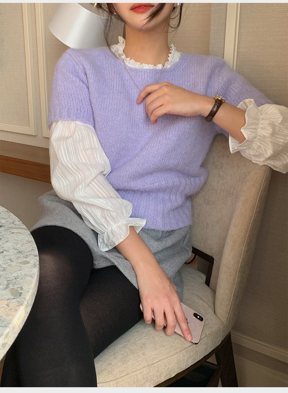 コットンボタン長袖フリル ネックストライプブラウス | 詳細画像11