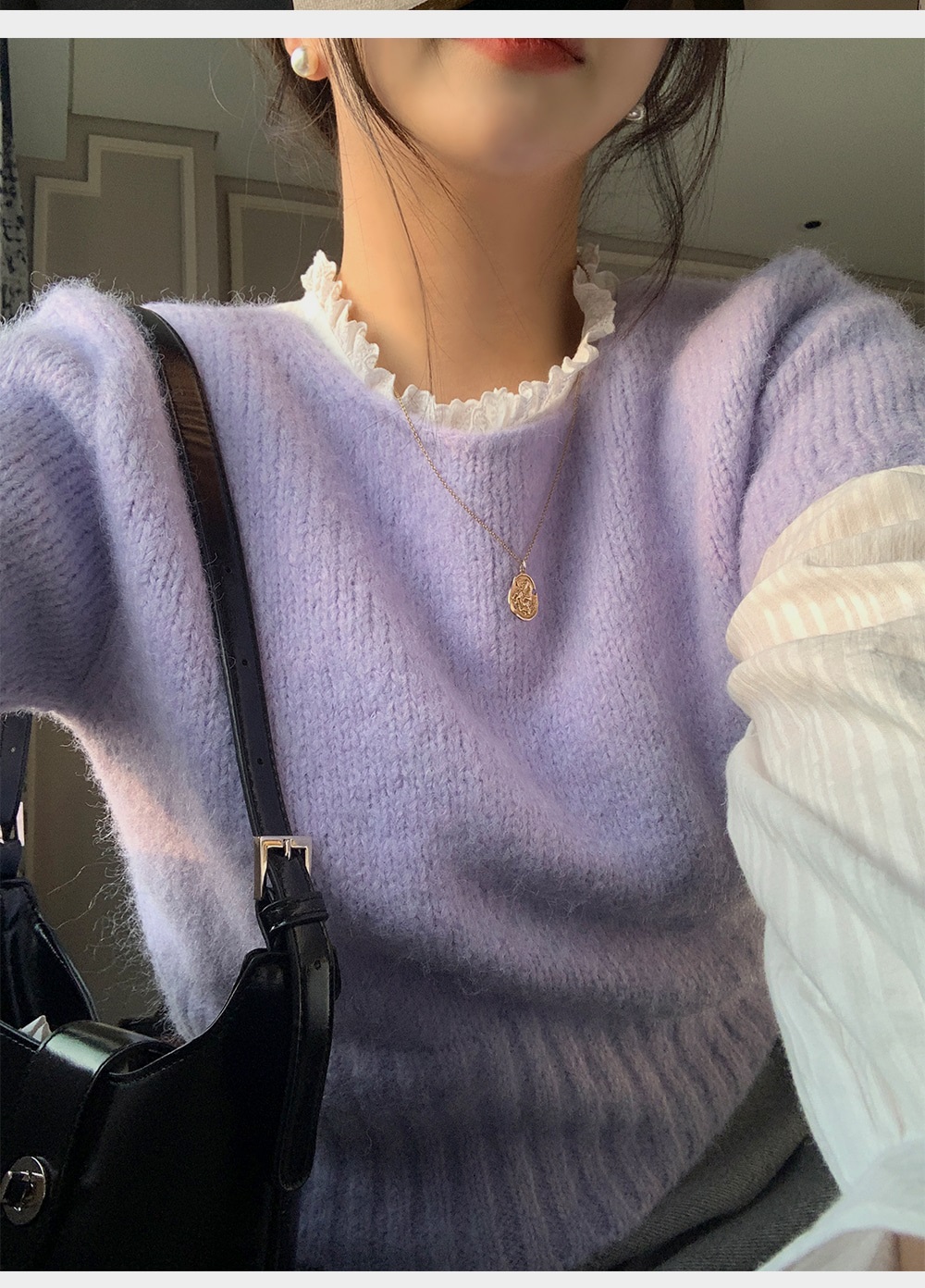 コットンボタン長袖フリル ネックストライプブラウス | 詳細画像13