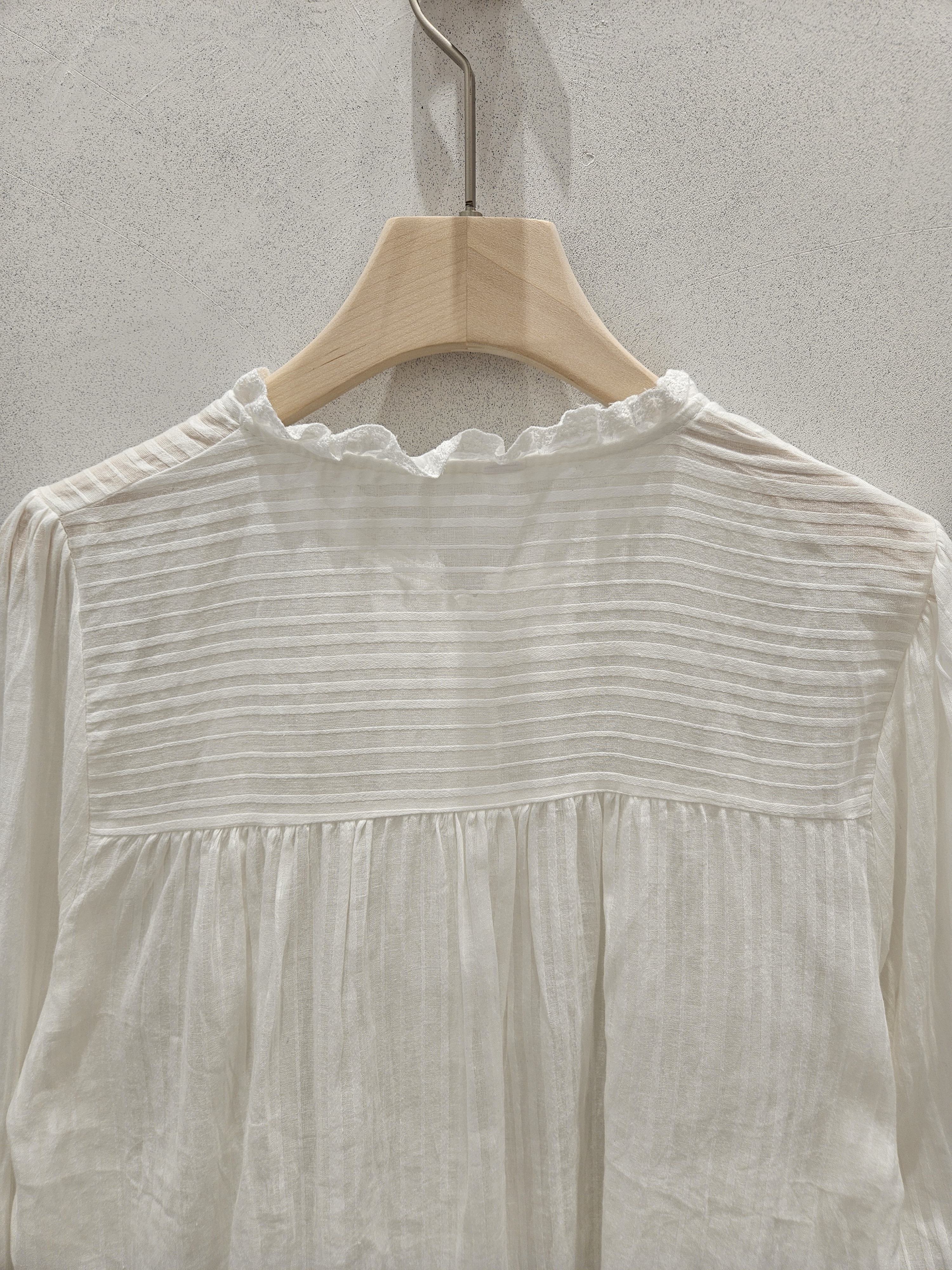 コットンボタン長袖フリル ネックストライプブラウス | 詳細画像15