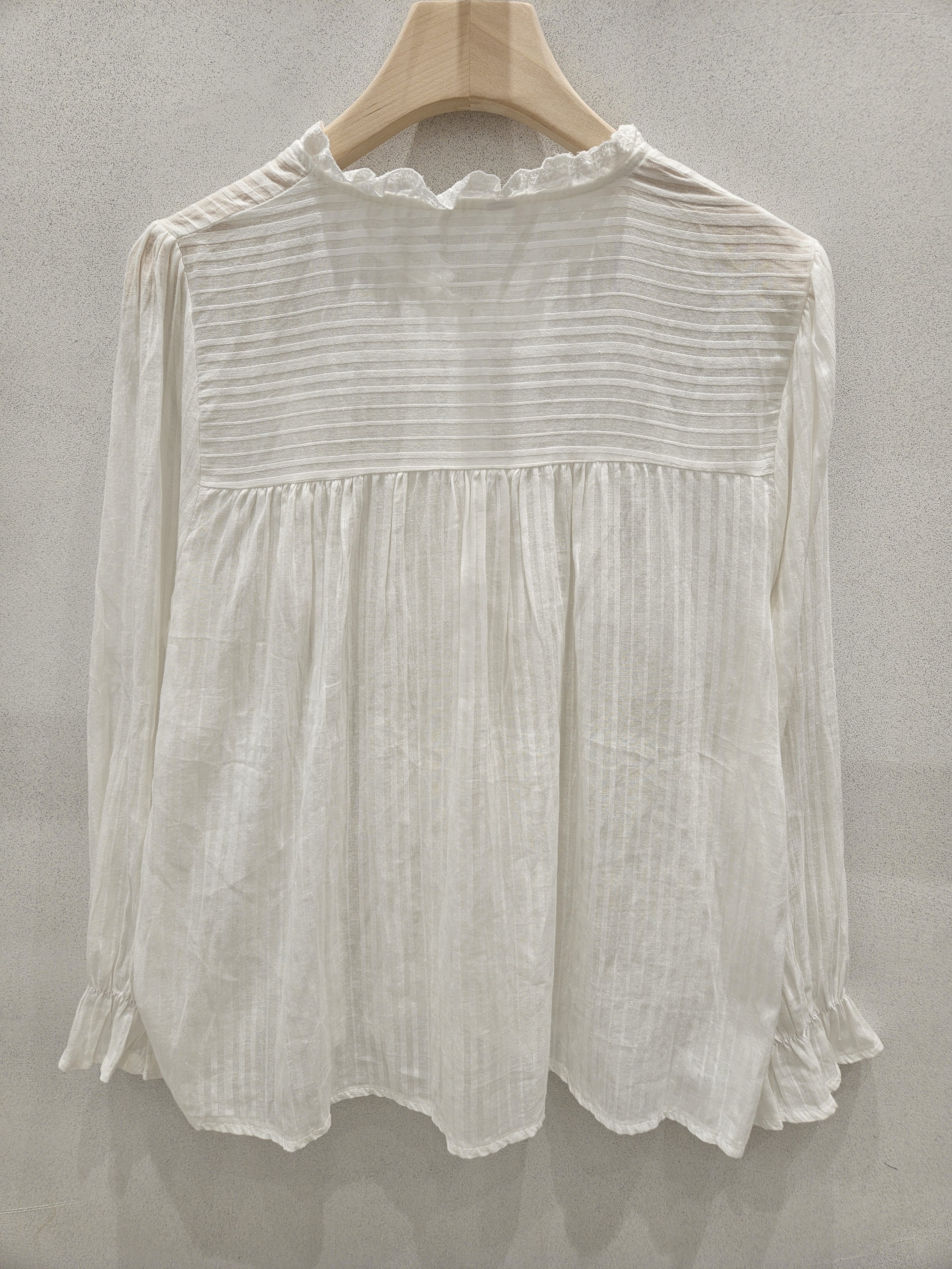 コットンボタン長袖フリル ネックストライプブラウス | 詳細画像16